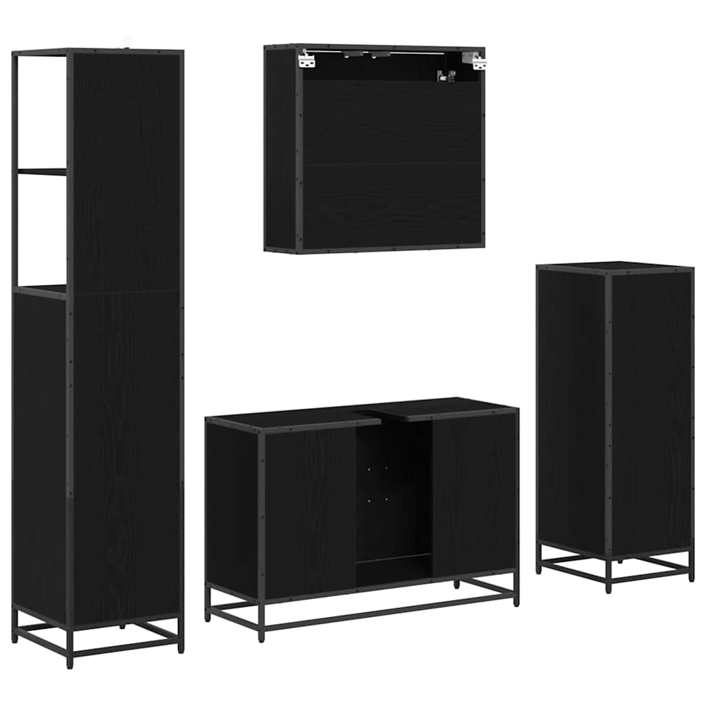 Set di mobili per il bagno 4 pcs Rovere Nero Legno multistrato | homemem39