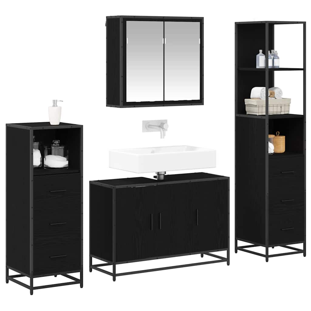 Set di mobili per il bagno 4 pcs Rovere Nero Legno multistrato