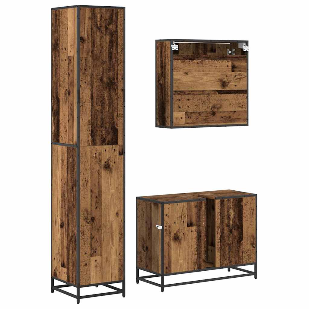 Set di mobili per il bagno con cassetto 3 pcs Legno vecchio | homemem39
