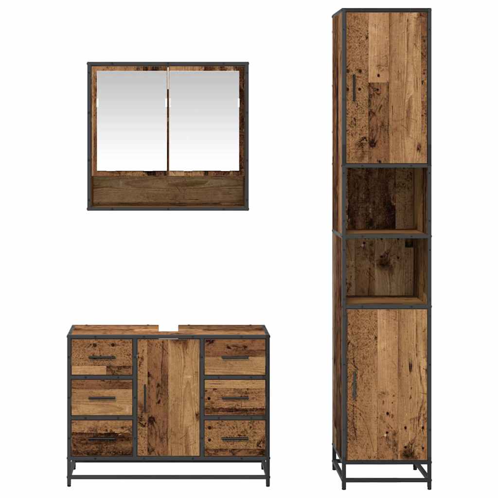 Set di mobili per il bagno con cassetto 3 pcs Legno vecchio | homemem39