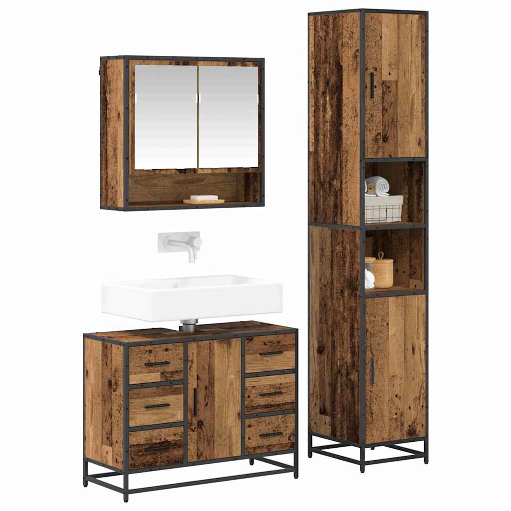 Set di mobili per il bagno con cassetto 3 pcs Legno vecchio | homemem39
