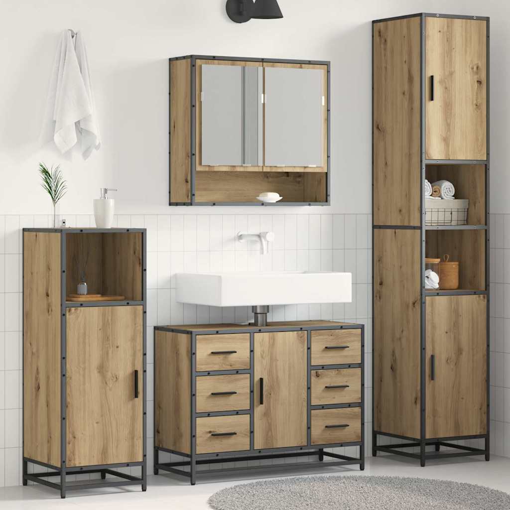 Set di mobili per il bagno 3 pz Rovere artigianale | homemem39