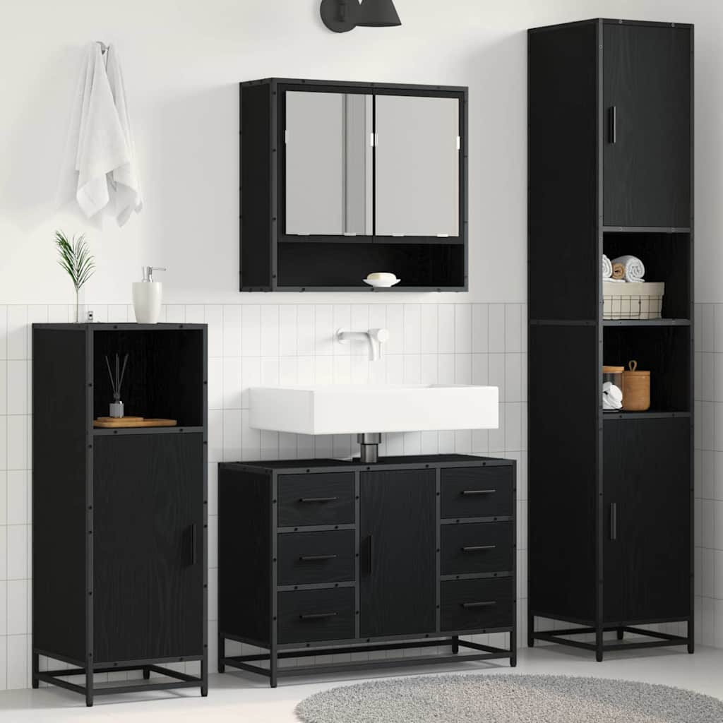 Set di mobili per il bagno 3 pcs Rovere Nero Legno multistrato