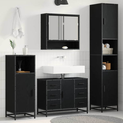 Set di mobili per il bagno 3 pcs Rovere Nero Legno multistrato