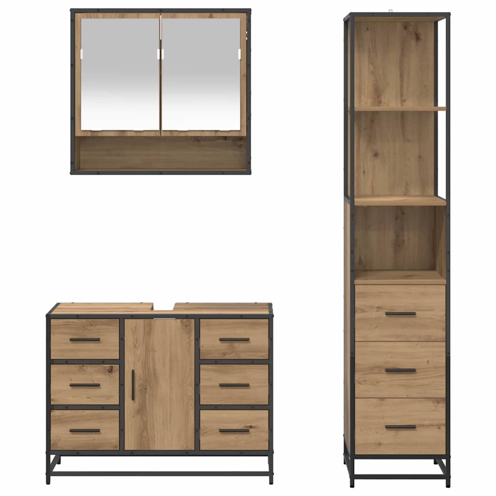 Set di mobili per il bagno 3 pz Rovere artigianale | homemem39