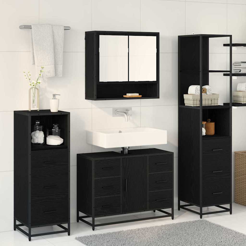 Set di mobili per il bagno 3 pcs Rovere Nero Legno multistrato | homemem39