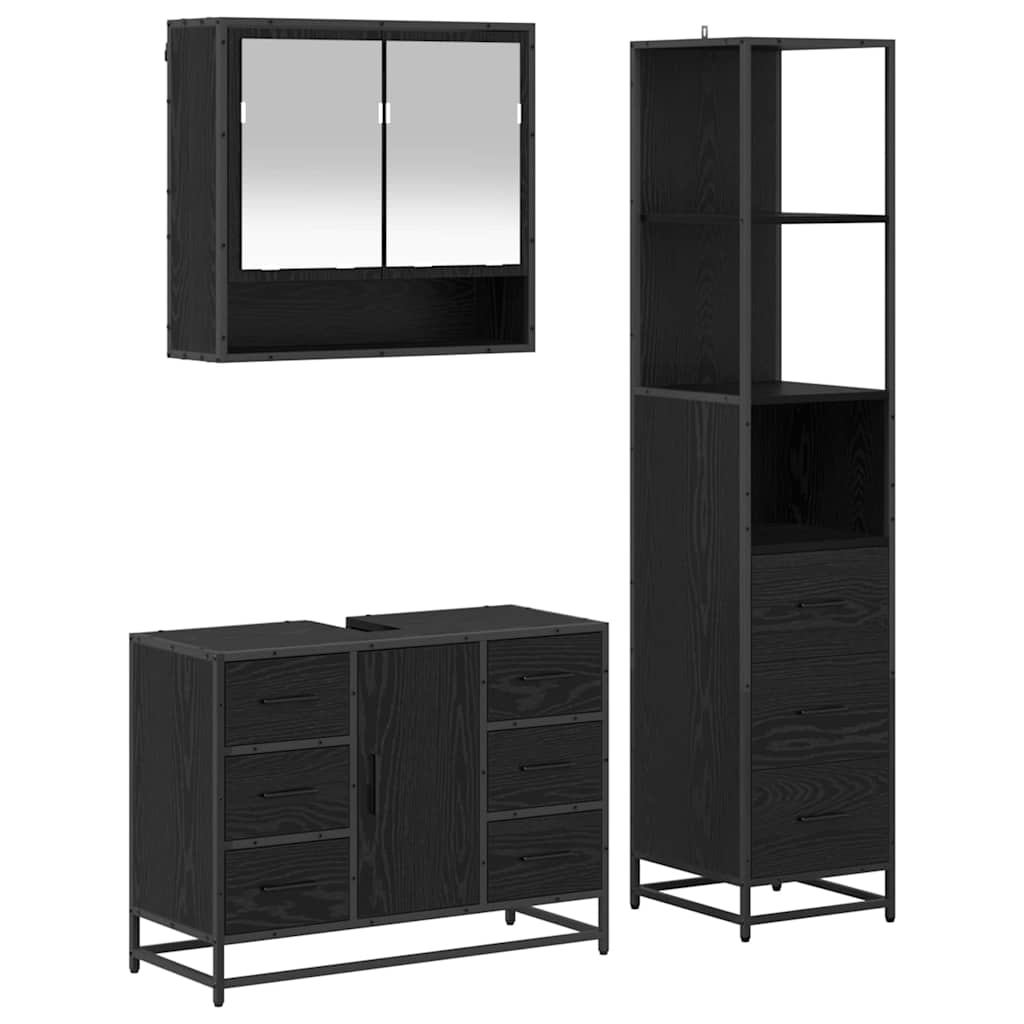 Set di mobili per il bagno 3 pcs Rovere Nero Legno multistrato | homemem39
