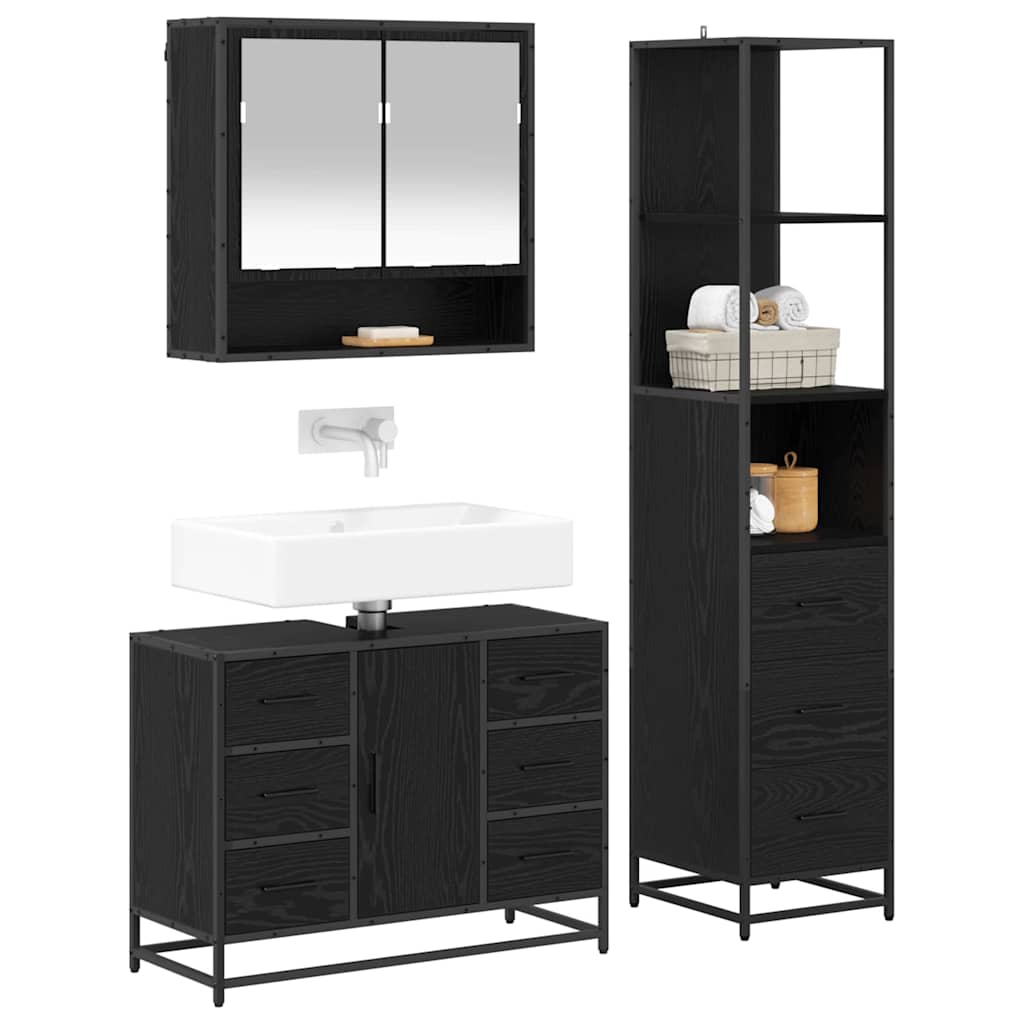 Set di mobili per il bagno 3 pcs Rovere Nero Legno multistrato | homemem39