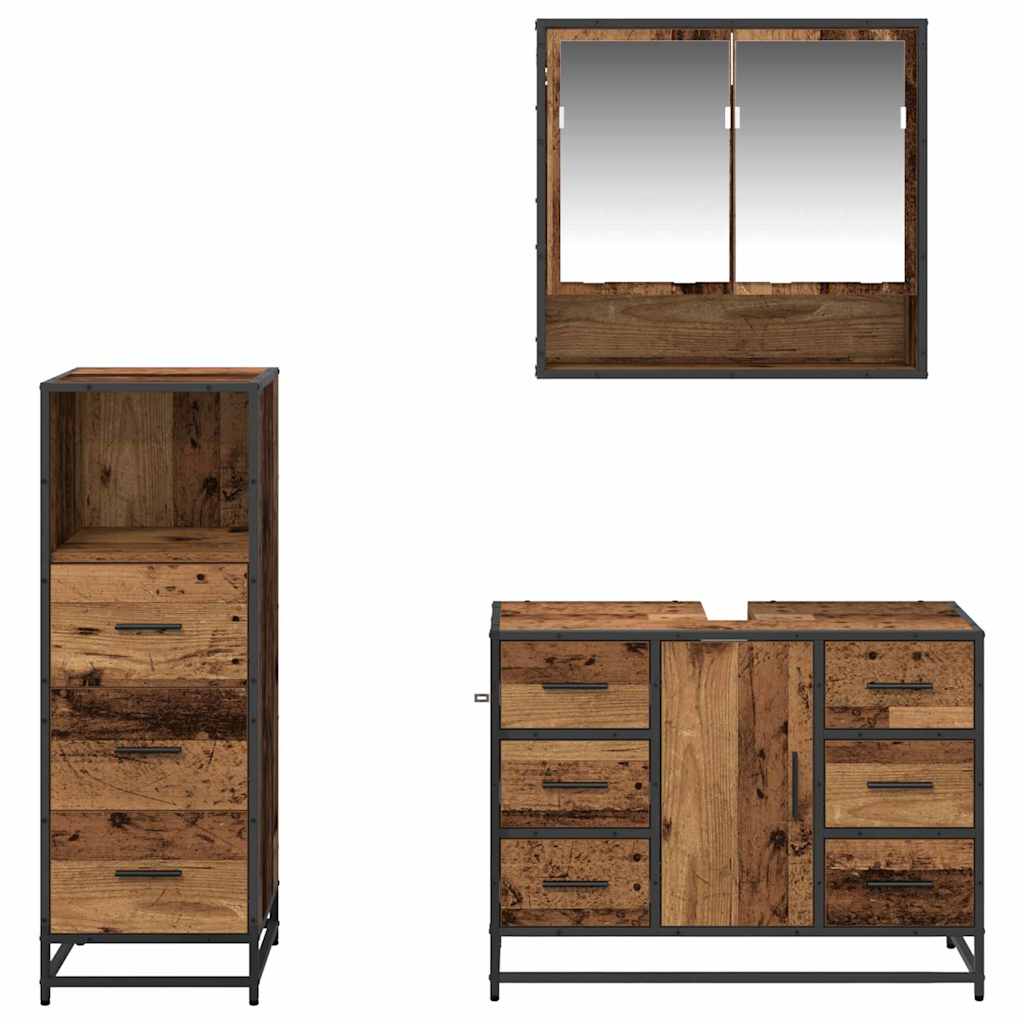 Set di mobili per il bagno con cassetto 3 pcs Legno vecchio | homemem39