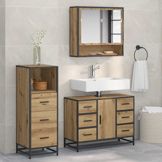 Set di mobili per il bagno 3 pz Rovere artigianale | homemem39