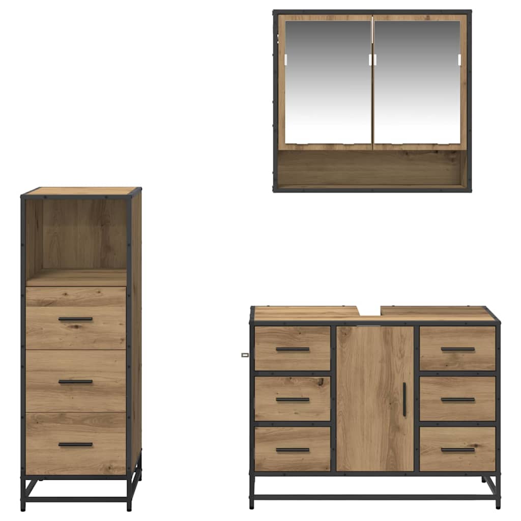 Set di mobili per il bagno 3 pz Rovere artigianale | homemem39