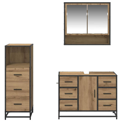 Set di mobili per il bagno 3 pz Rovere artigianale | homemem39