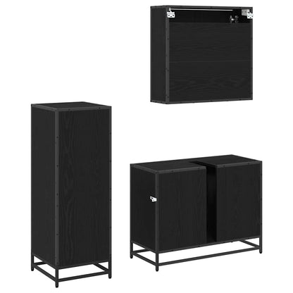 Set di mobili per il bagno 3 pcs Rovere Nero Legno multistrato