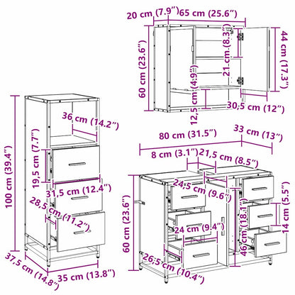 Set di mobili per il bagno 3 pcs Rovere Nero Legno multistrato