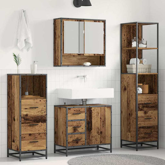 Set di mobili per il bagno con cassetto 4 pcs Legno vecchio