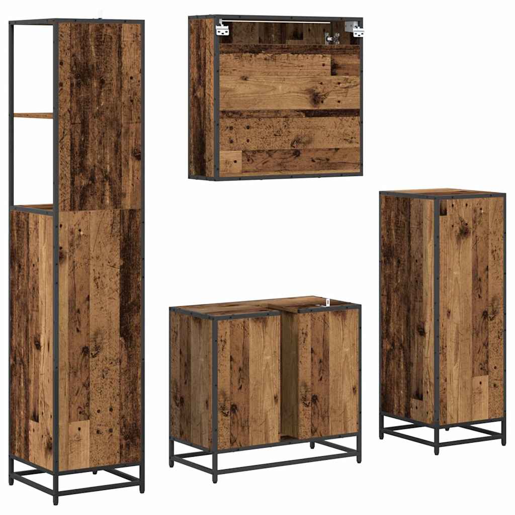 Set di mobili per il bagno con cassetto 4 pcs Legno vecchio | homemem39