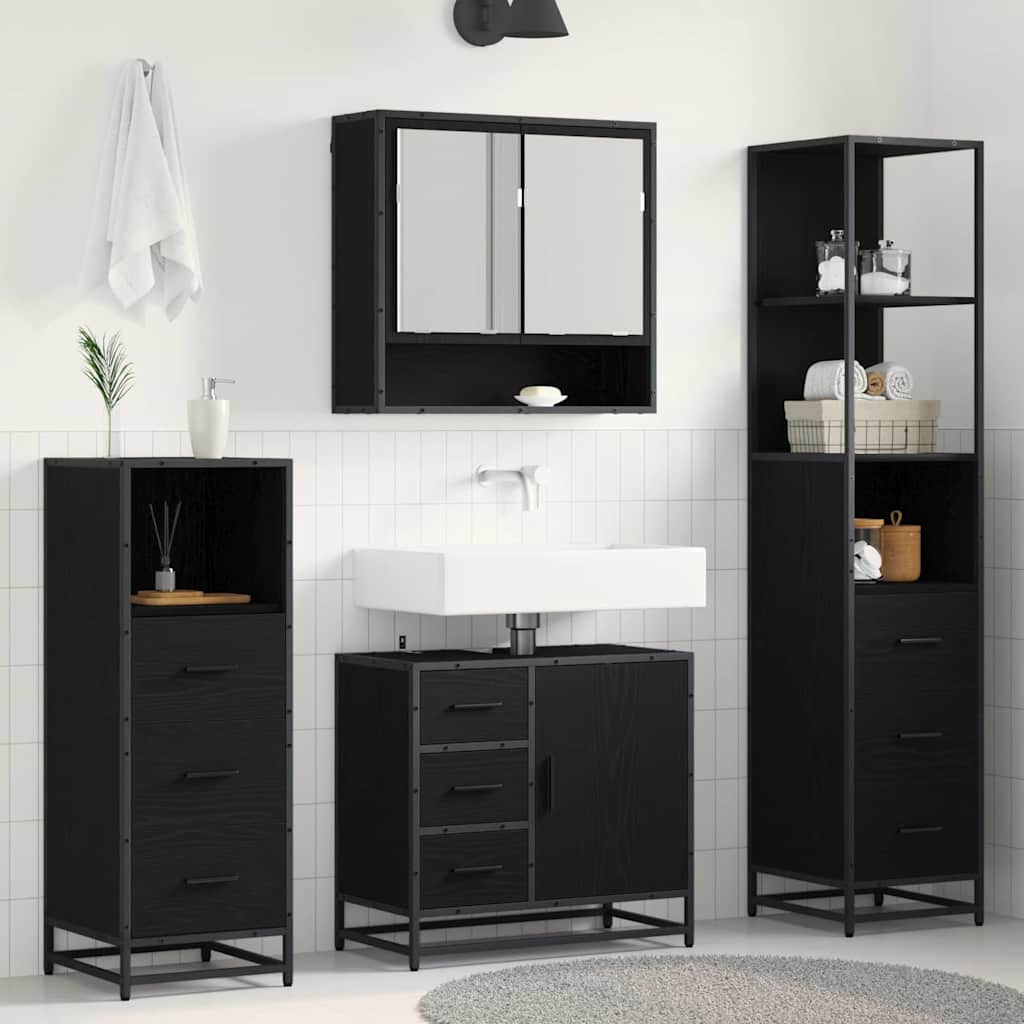 Set di mobili per il bagno 4 pcs Rovere Nero Legno multistrato
