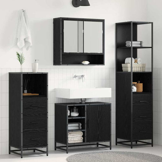 Set di mobili per il bagno 3 pcs Rovere Nero Legno multistrato