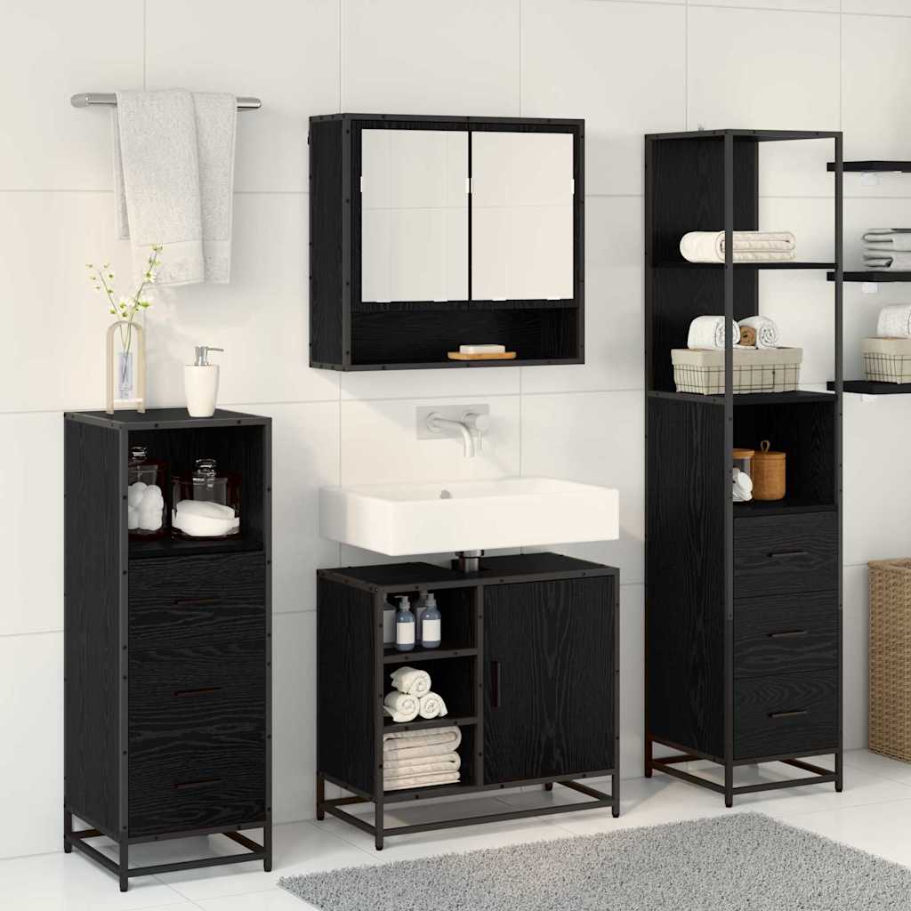 Set di mobili per il bagno 3 pcs Rovere Nero Legno multistrato | homemem39