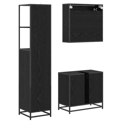 Set di mobili per il bagno 3 pcs Rovere Nero Legno multistrato | homemem39