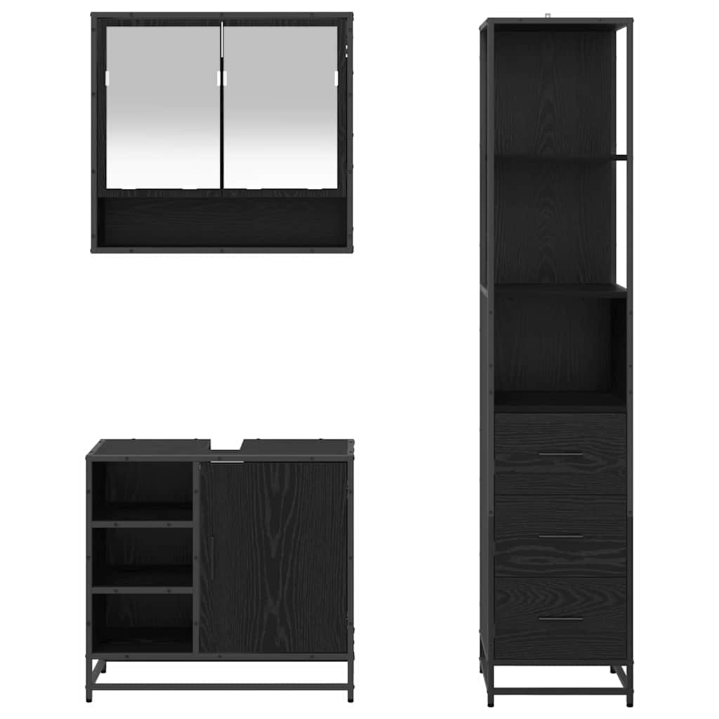 Set di mobili per il bagno 3 pcs Rovere Nero Legno multistrato | homemem39