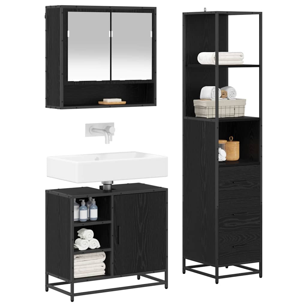 Set di mobili per il bagno 3 pcs Rovere Nero Legno multistrato | homemem39