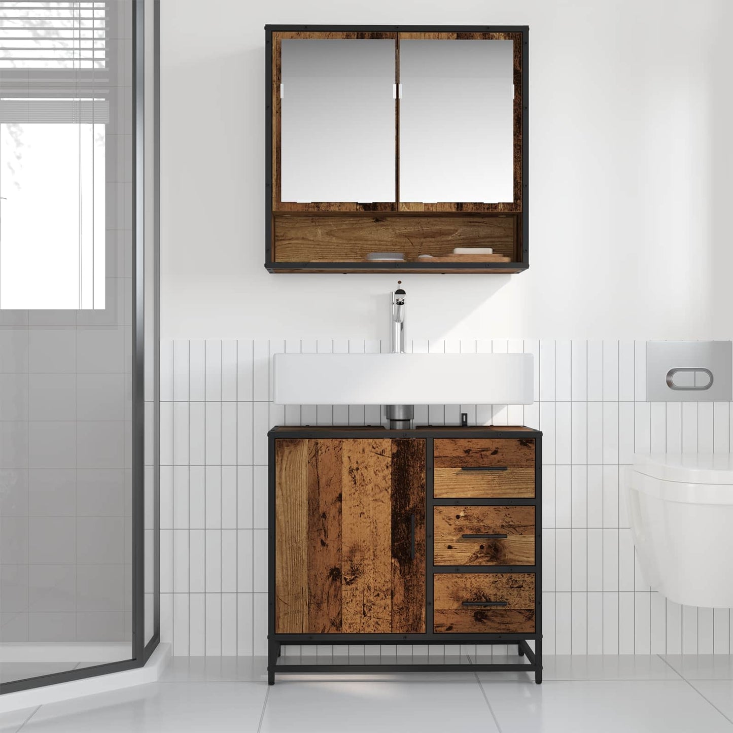 Set di mobili per il bagno con cassetto 2 pcs Legno vecchio | homemem39