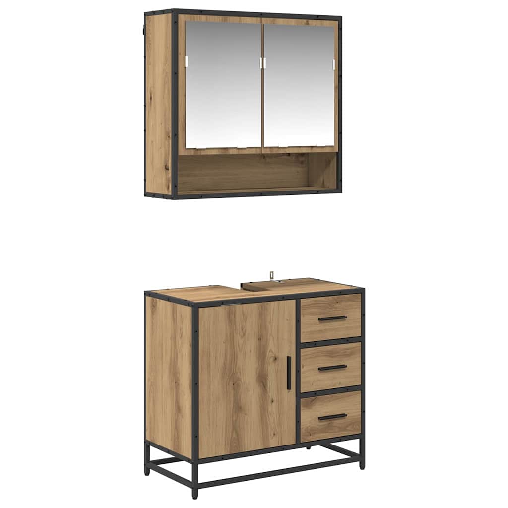 Set di mobili per il bagno 2 pz Rovere artigianale | homemem39