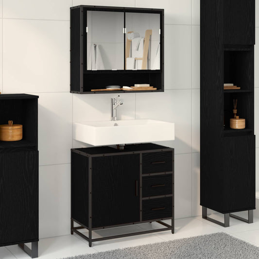 Set di mobili per il bagno 2 pcs Rovere Nero Legno multistrato
