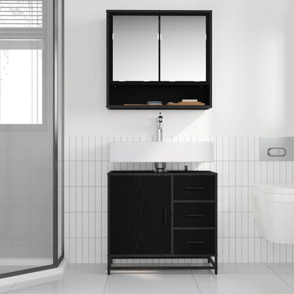 Set di mobili per il bagno 2 pcs Rovere Nero Legno multistrato | homemem39