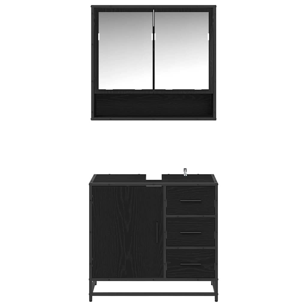 Set di mobili per il bagno 2 pcs Rovere Nero Legno multistrato | homemem39