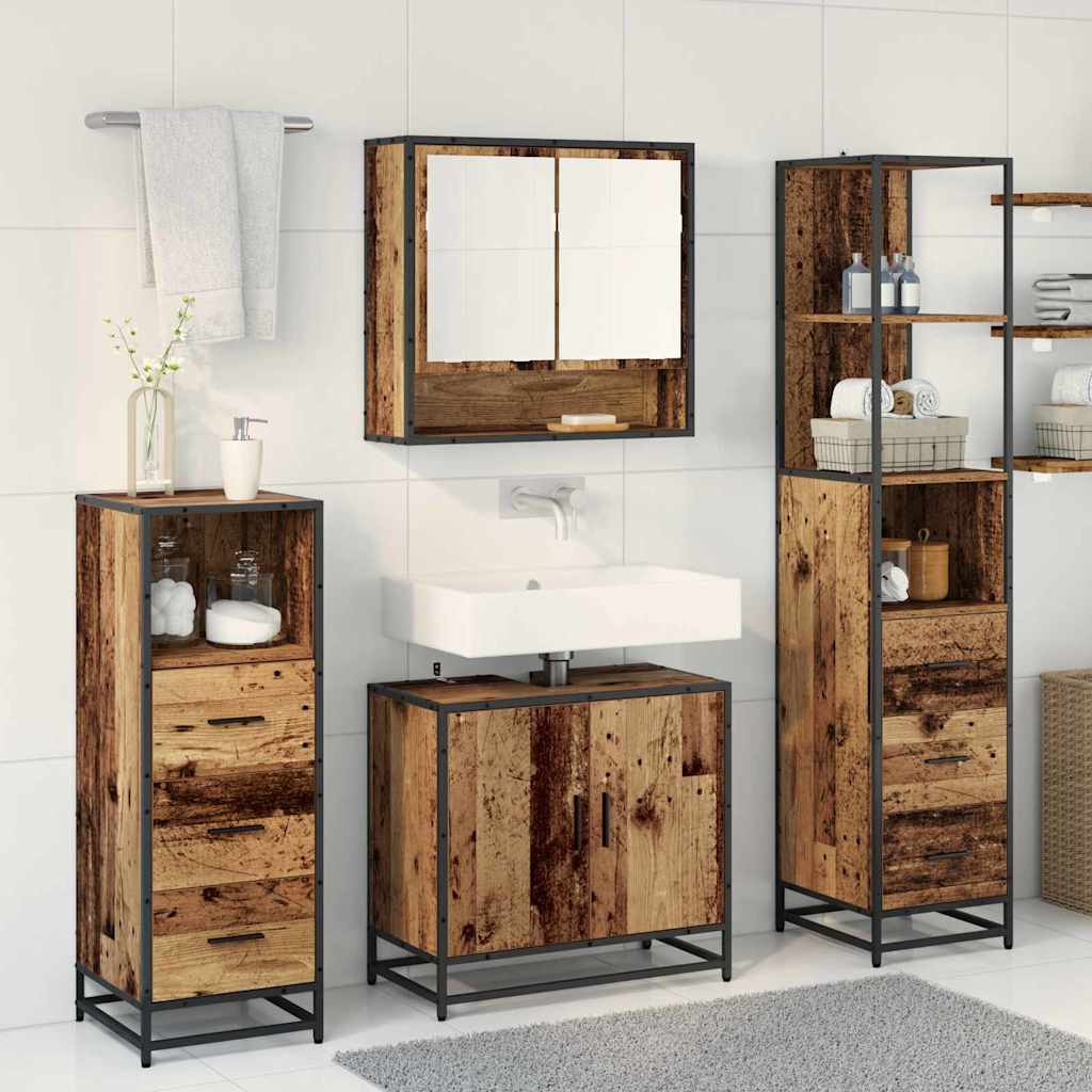 Set di mobili per il bagno con cassetto 4 pcs Legno vecchio