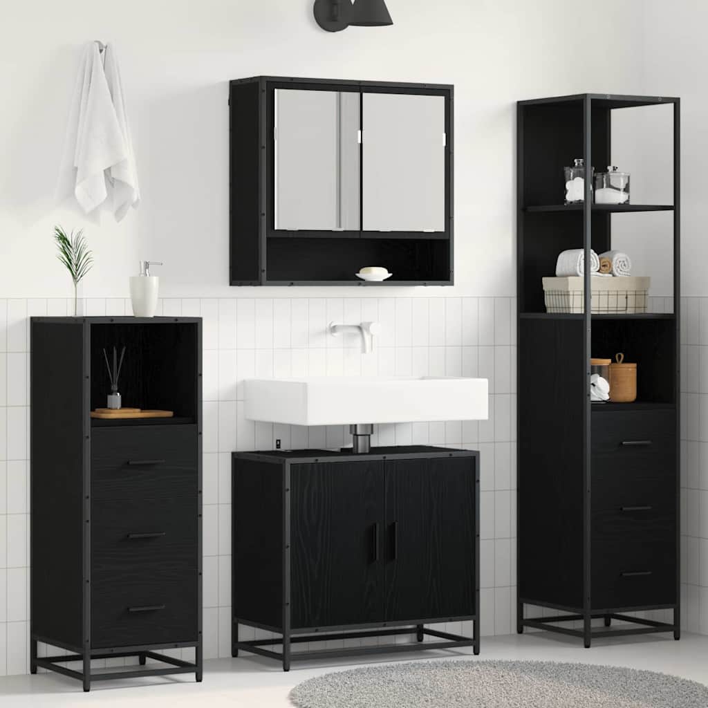 Set di mobili per il bagno 4 pcs Rovere Nero Legno multistrato
