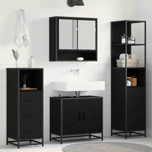 Set di mobili per il bagno 4 pcs Rovere Nero Legno multistrato | homemem39