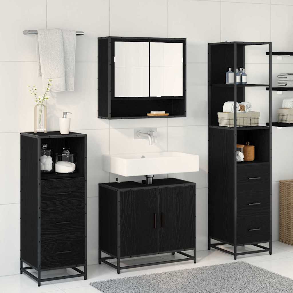 Set di mobili per il bagno 4 pcs Rovere Nero Legno multistrato