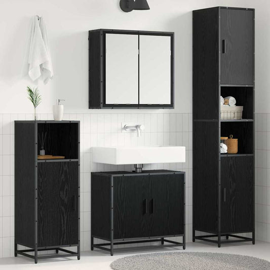 Set di mobili per il bagno 4 pcs Rovere Nero Legno multistrato | homemem39