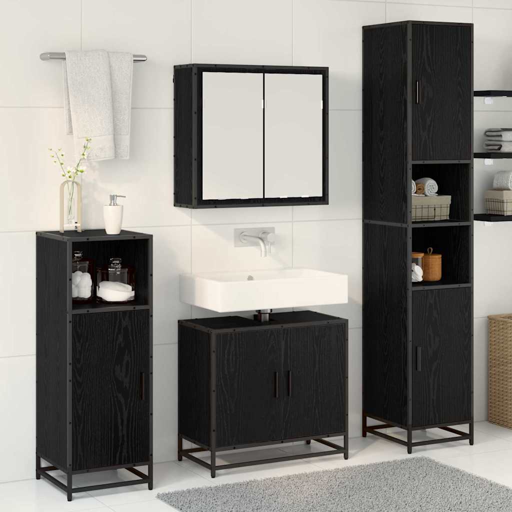 Set di mobili per il bagno 4 pcs Rovere Nero Legno multistrato