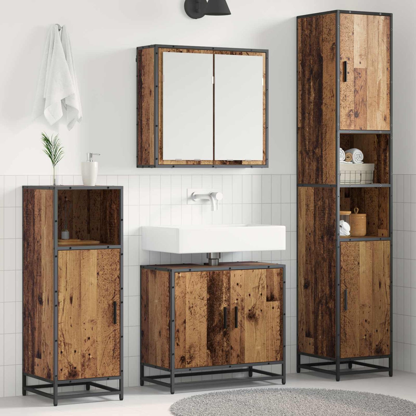 Set di mobili per il bagno con lo scaffale 3 pcs Legno vecchio | homemem39