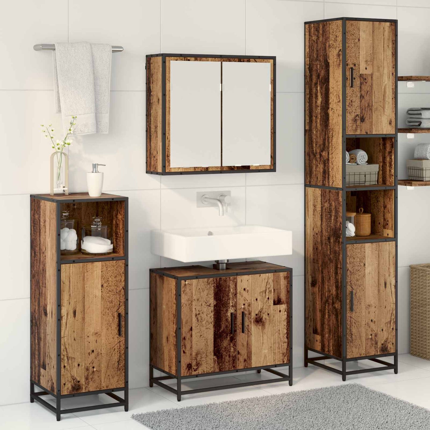 Set di mobili per il bagno con lo scaffale 3 pcs Legno vecchio | homemem39