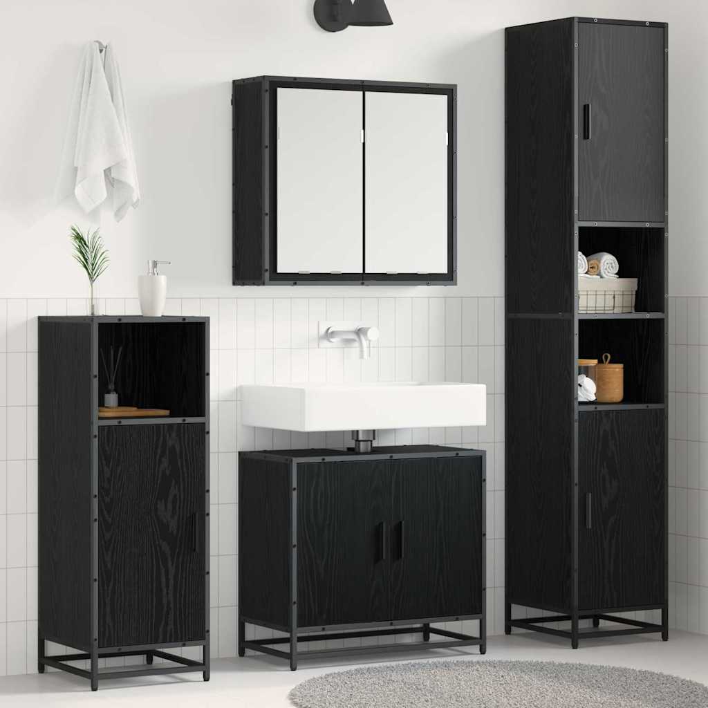 Set di mobili per il bagno 3 pcs Rovere Nero Legno multistrato