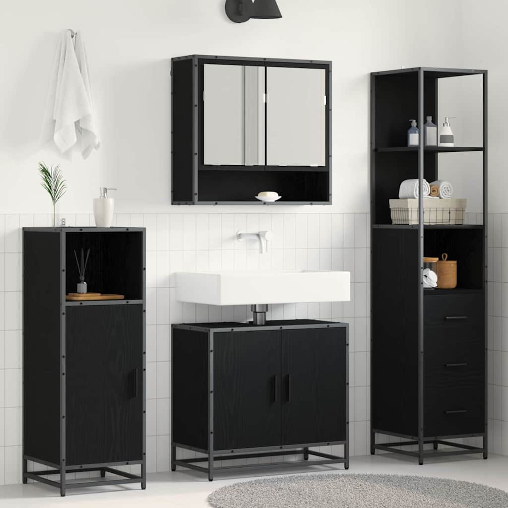 Set di mobili per il bagno 3 pcs Rovere Nero Legno multistrato | homemem39
