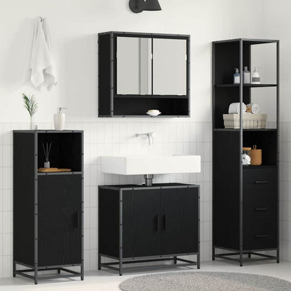 Set di mobili per il bagno 3 pcs Rovere Nero Legno multistrato | homemem39