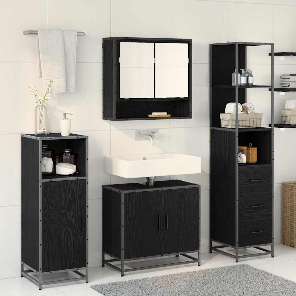 Set di mobili per il bagno 3 pcs Rovere Nero Legno multistrato | homemem39