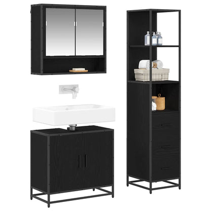 Set di mobili per il bagno 3 pcs Rovere Nero Legno multistrato | homemem39
