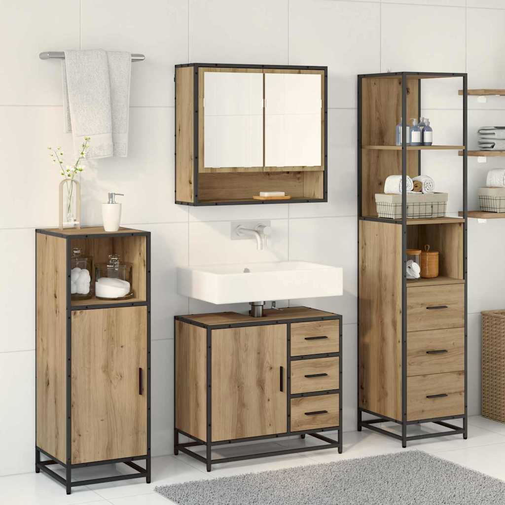 Set di mobili per il bagno 3 pz Rovere artigianale | homemem39