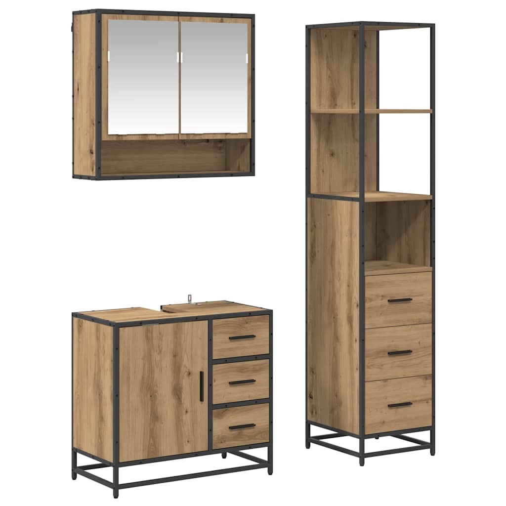 Set di mobili per il bagno 3 pz Rovere artigianale | homemem39