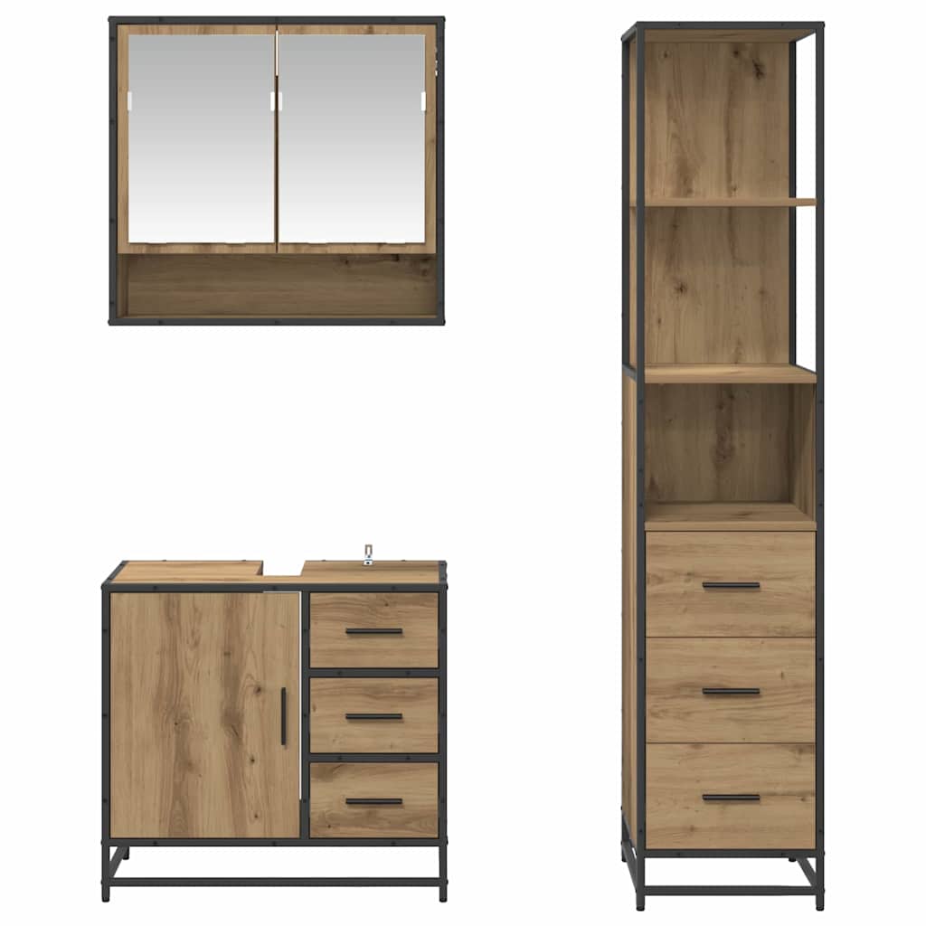 Set di mobili per il bagno 3 pz Rovere artigianale | homemem39