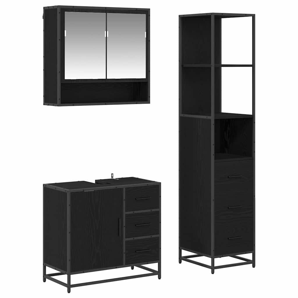 Set di mobili per il bagno 3 pcs Rovere Nero Legno multistrato | homemem39