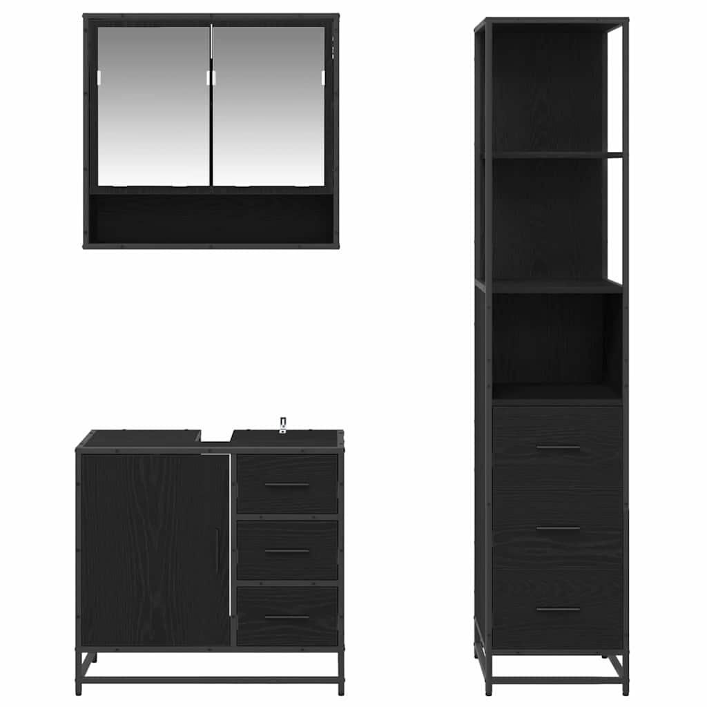 Set di mobili per il bagno 3 pcs Rovere Nero Legno multistrato | homemem39