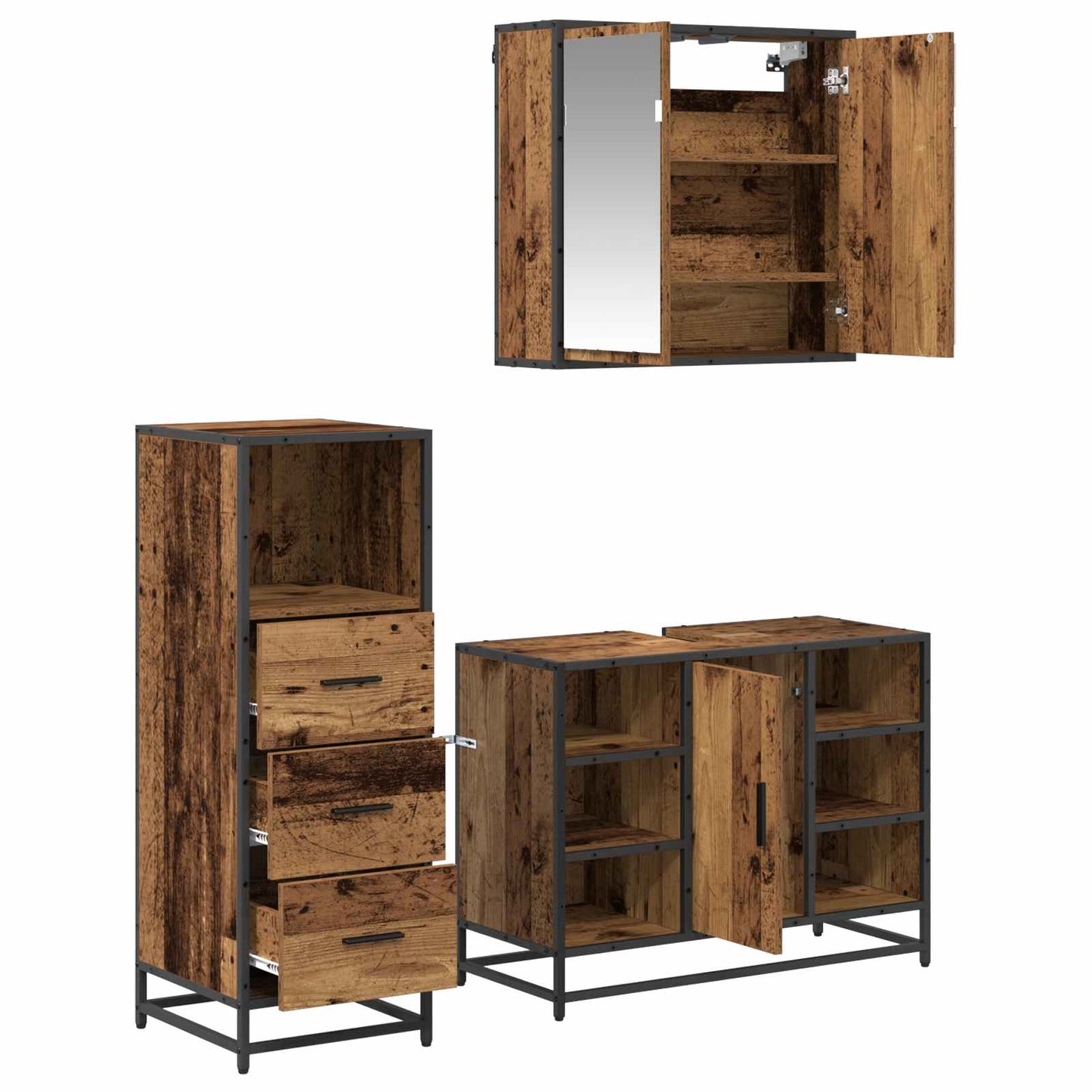 Set di mobili per il bagno con cassetto 3 pcs Legno vecchio | homemem39